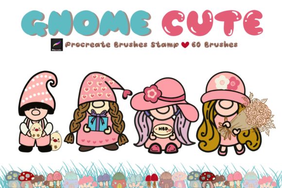 GNOME CUTE Procreate Stamps for iPad Design